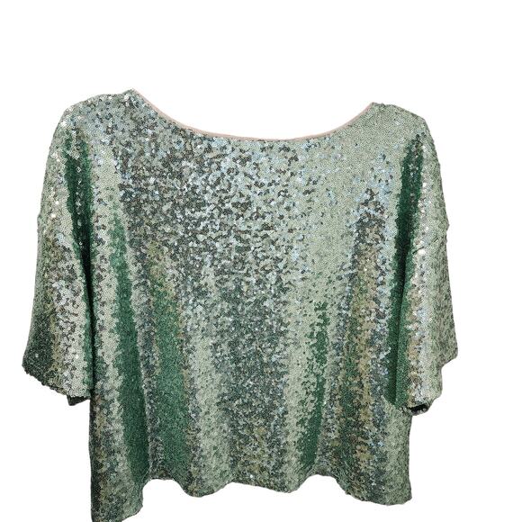 Anthropologie boxy cropped green sequin blouse size XLP - Picture 5 of 7